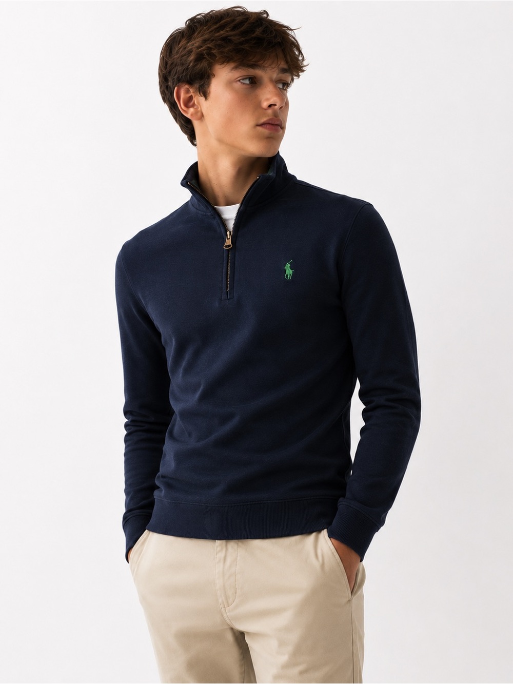 Polo Ralph Lauren Boys Navy Quarter Zip Sweatshirt Preppy L 14-16